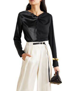 NWOT By Malene Birger Ficus Twist-front Paneled Satin And Crepe Blouse